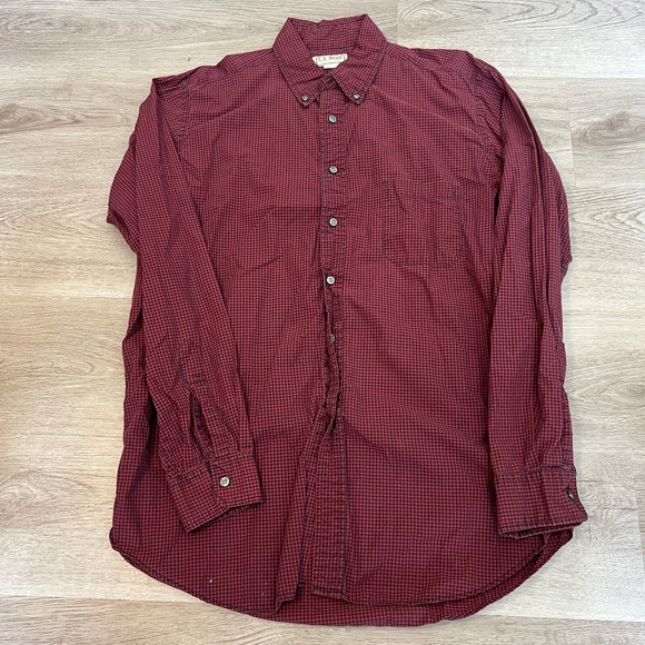 Vintage LL BEAN Made In The USA Button Shirt Long‎ Sleeve Red Check Size L - Picture 1 of 5